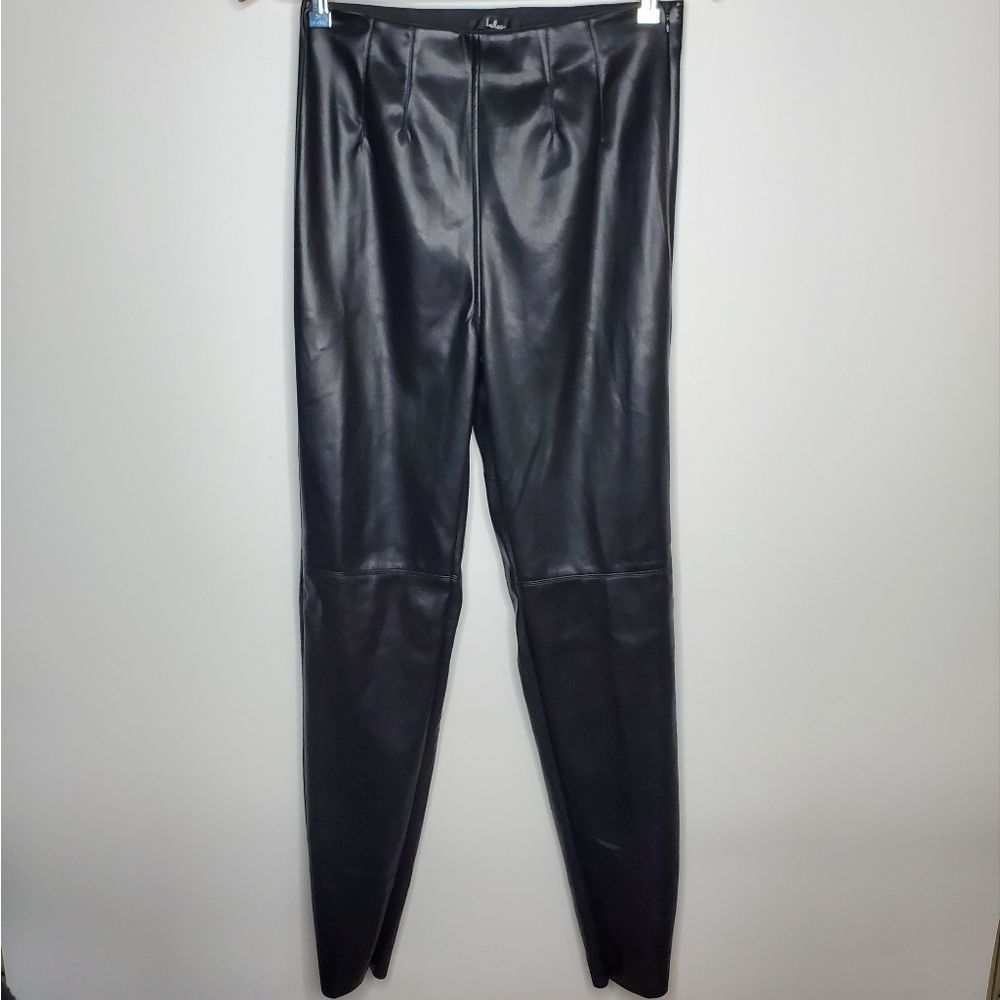 Lulu's Black Vegan Liquid Wet Look Faux Leather Sectioned Pleated Pants Sz M